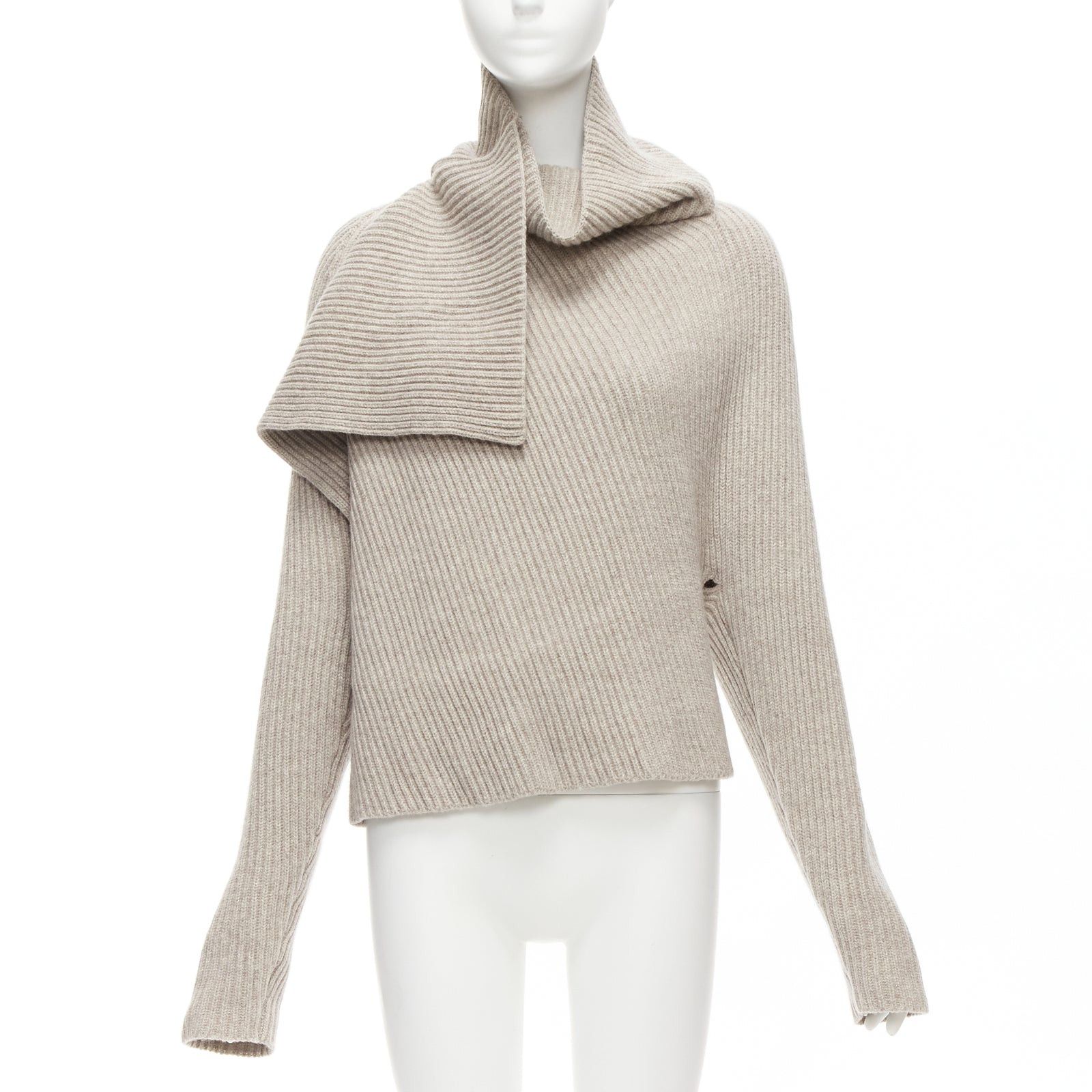 image of Old Celine Phoebe Philo Stone Wool Cashmere Draped Neck Open Back Sweater Xs in Beige, Women's (Siz