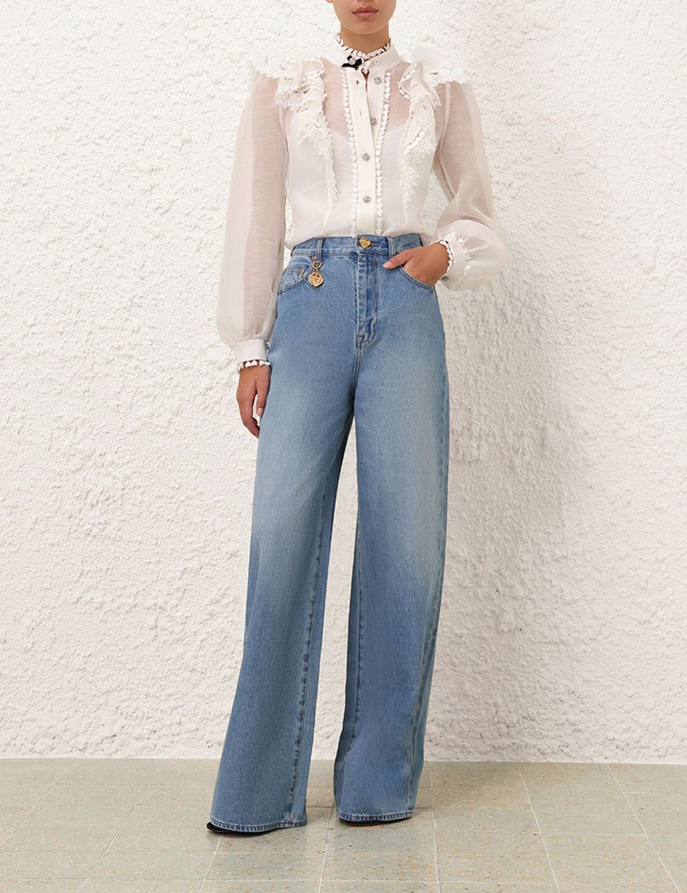 Zimmermann oc11z1025 Crush Heart Embellished Blouse in Cream Size L / US 10 / IT 46 - 9 Thumbnail