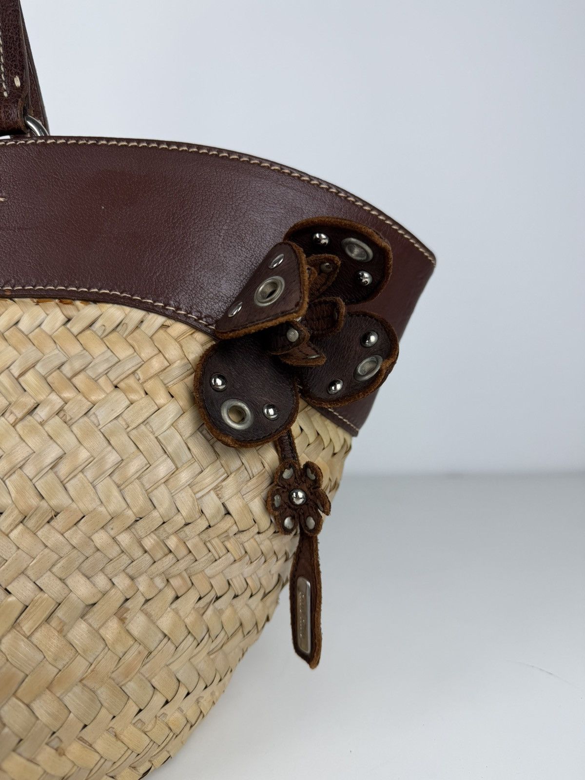 Miu Miu Vintage 90s archive miu miu raffia and leather tote bag Size ONE SIZE - 17 Thumbnail