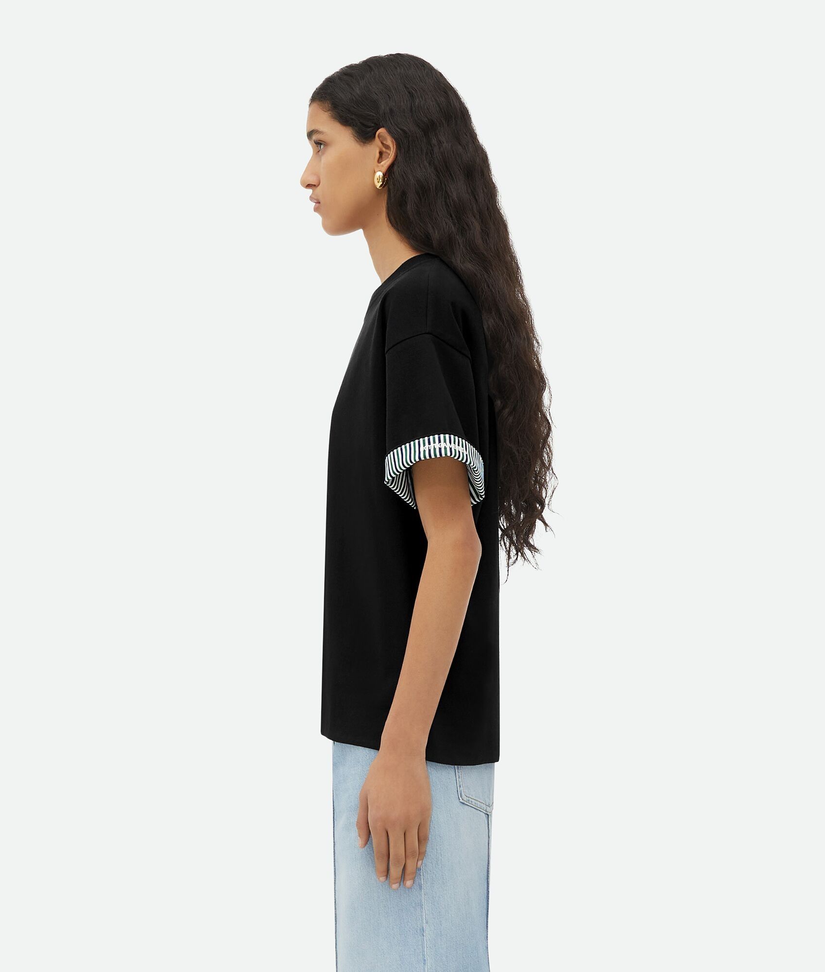 Bottega Veneta o1n1vont0325 Double Layer Striped Cotton T-Shirt in Black Size XS / US 0-2 / IT 36-38 - 2 Thumbnail