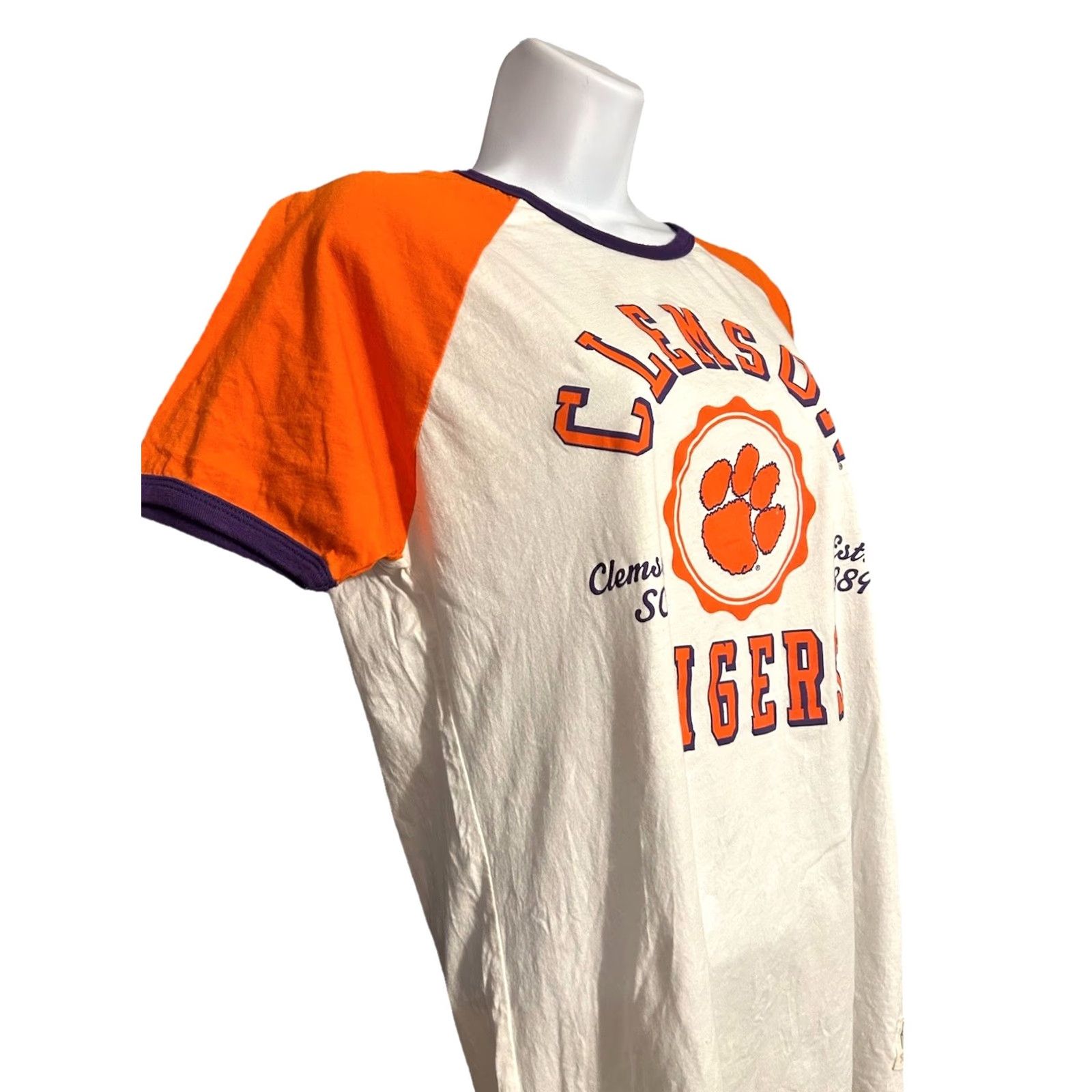 Vintage VINTAGE Clemson University Tigers Ringer Shirt Women Medium White Orange Press Box Size M / US 6-8 / IT 42-44 - 7 Thumbnail