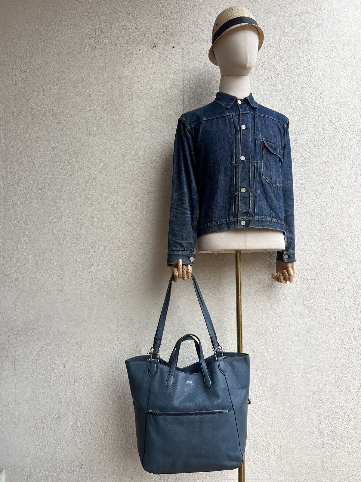 Leather FARO Japan Distressed Patina Leather 2 Way Tote Bag Size ONE SIZE - 2 Thumbnail
