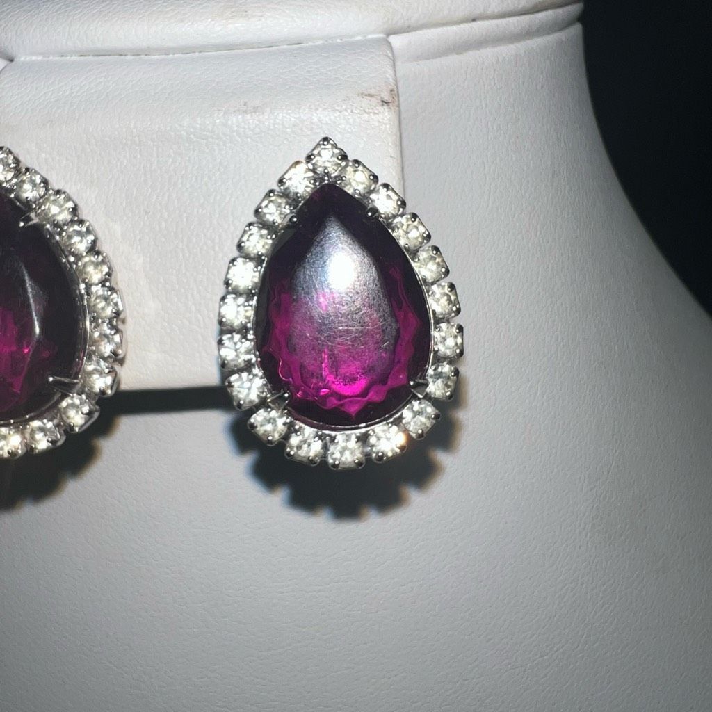 Vintage Vintage Purple Teardrop Halo Clip Earrings Size ONE SIZE - 4 Thumbnail