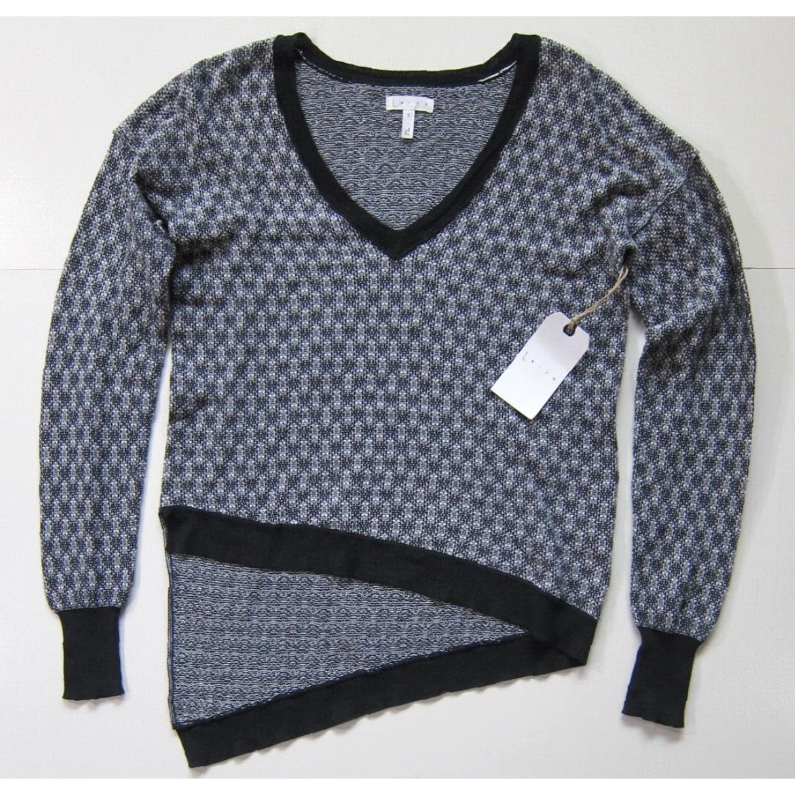 Vintage Leith Sweater Women S Black Cotton V-Neck Lightweight Knit Pullover 100% Cotton All Seasons Long Sleeve Tops Autumn Winter Black S Womens Size S / US 4 / IT 40 - 2 Thumbnail