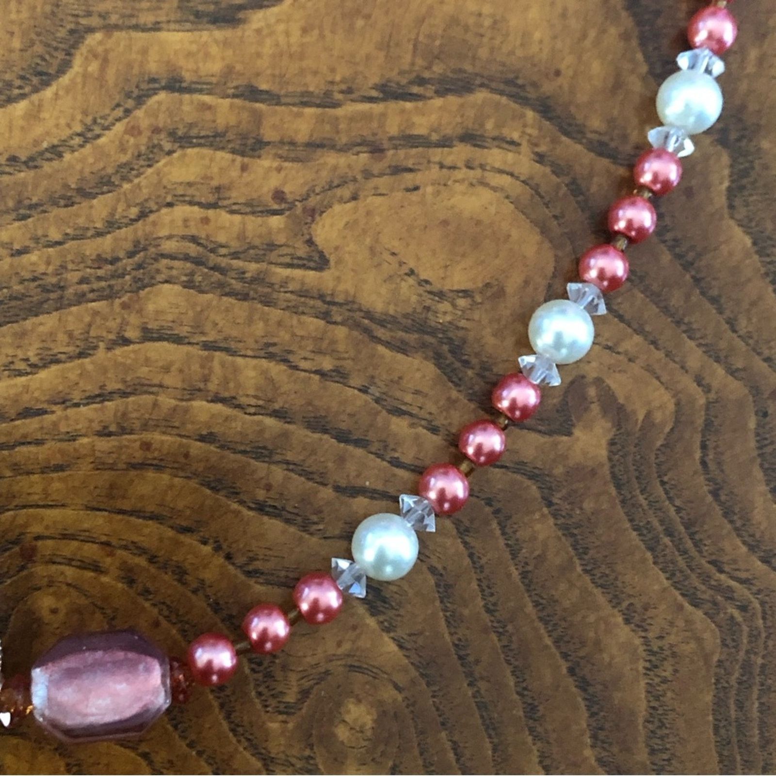 Handmade Handcrafted repurpose glass bead antique rose Pearl necklac Size ONE SIZE - 10 Thumbnail