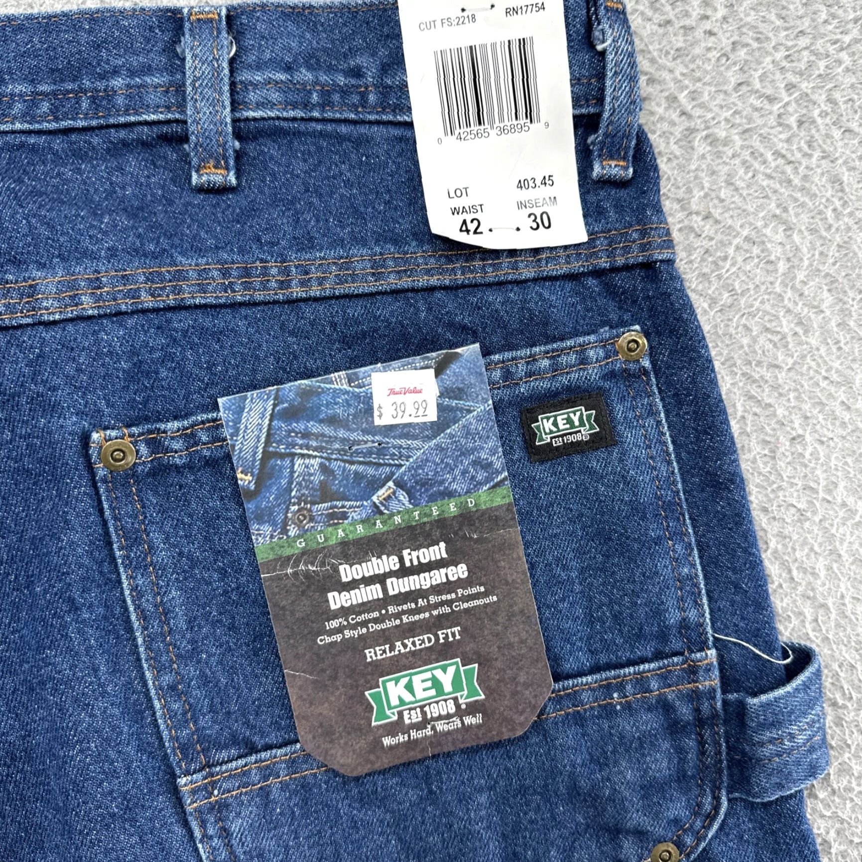 Vintage Key Jeans Relaxed Fit Double Front Carpenter Dungaree Denim 42x30 BLUE Mens 42 30 New Size US 42 / EU 58 - 3 Thumbnail