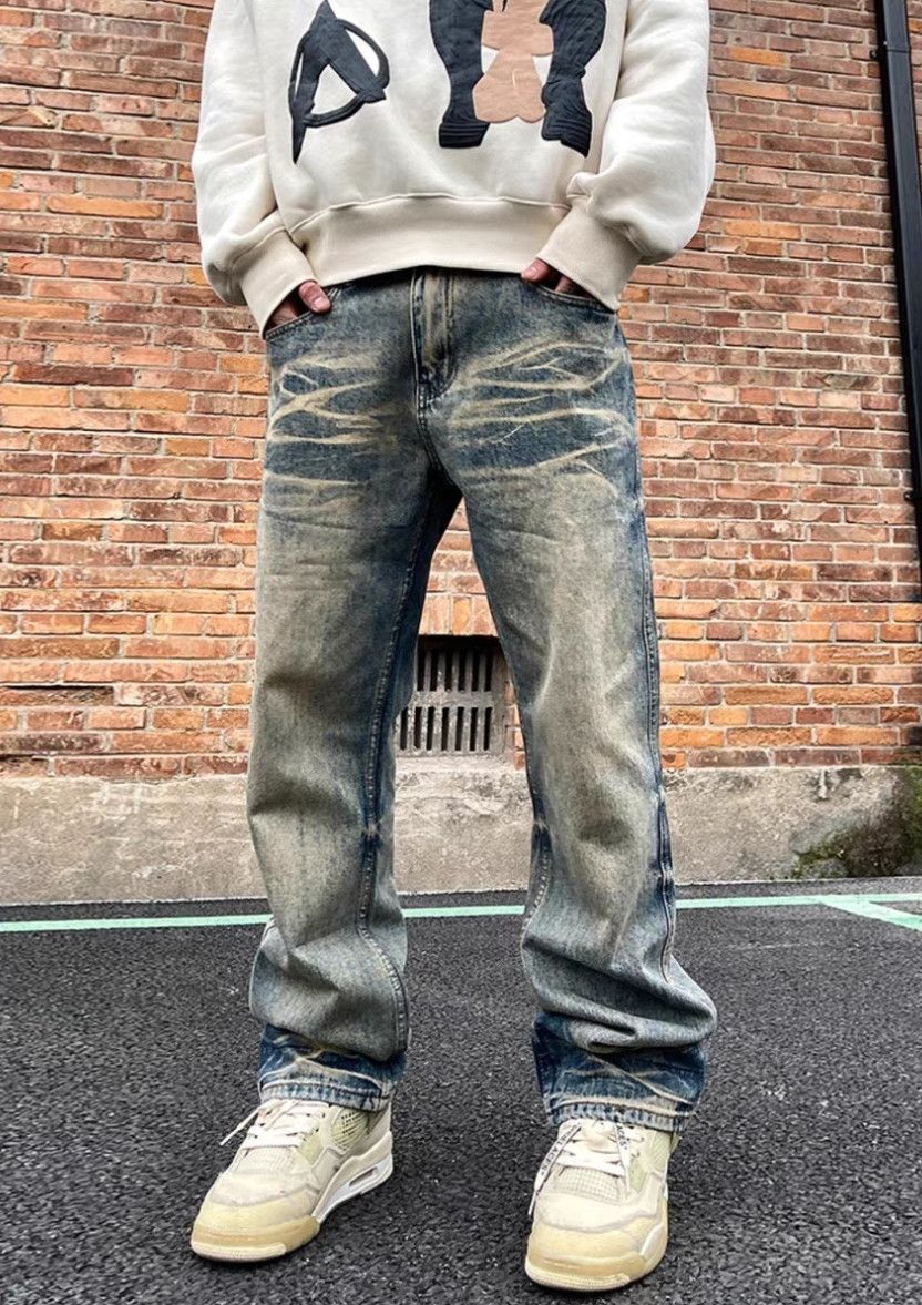 image of Vintage Washed Ripple Design Jeans in Blue, Men's (Size 34)