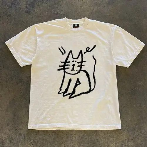 Other Cute cat print white casual retro t-shirt Size US L / EU 52-54 / 3 - 7 Thumbnail