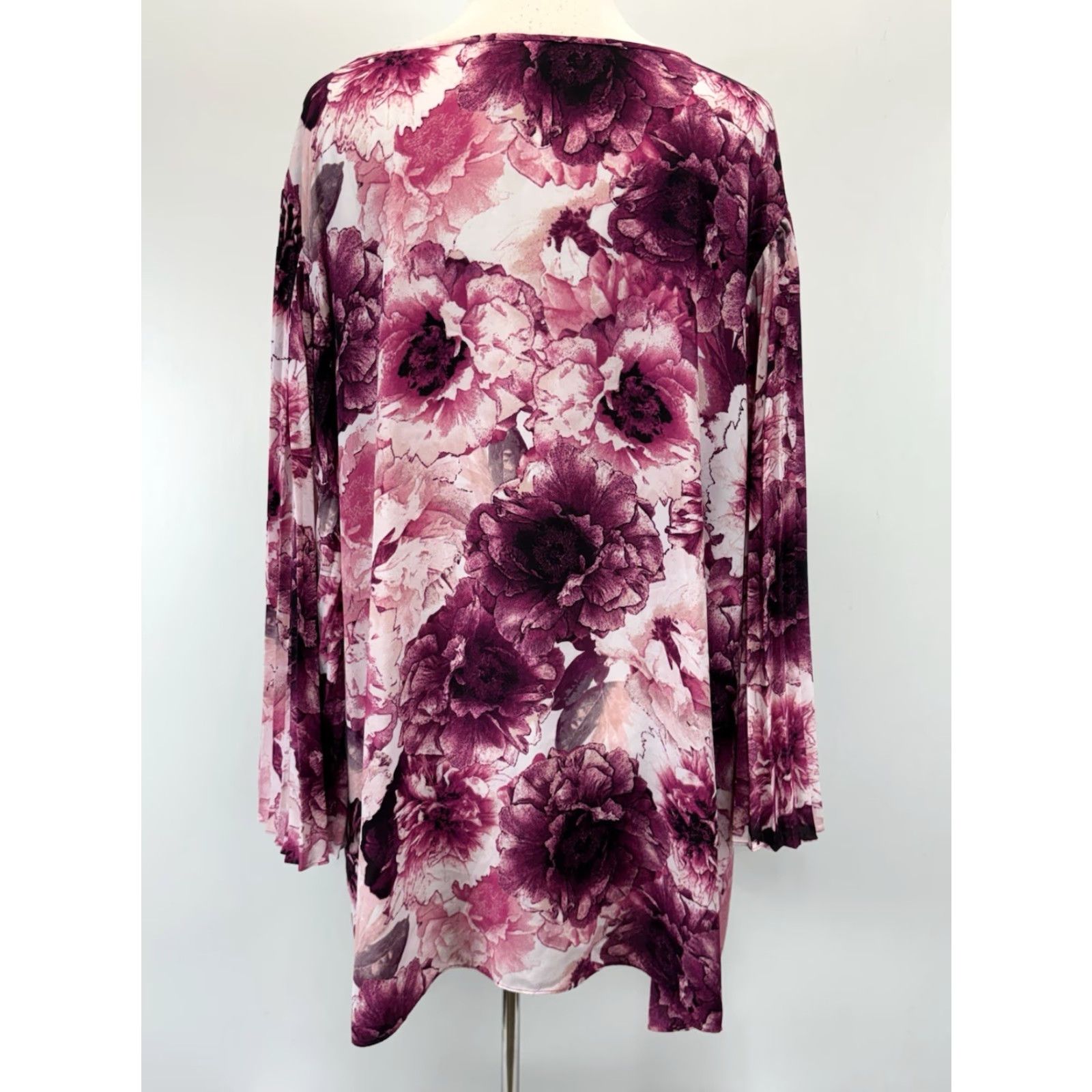 Vintage Catherine’s Floral Tunic Top Shirt 3X 26 28 Plus Pink Black Pleated Bell Sleeve Size XXL / US 16-18 / IT 52-54 - 3 Thumbnail