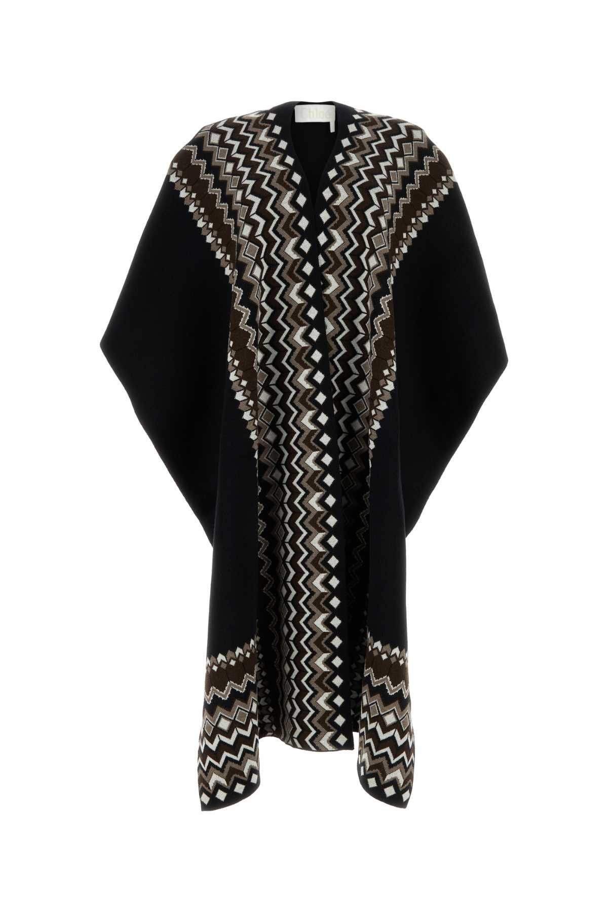 image of Chloe Black Stretch Wool Blend Cape, Women's (Size Small)