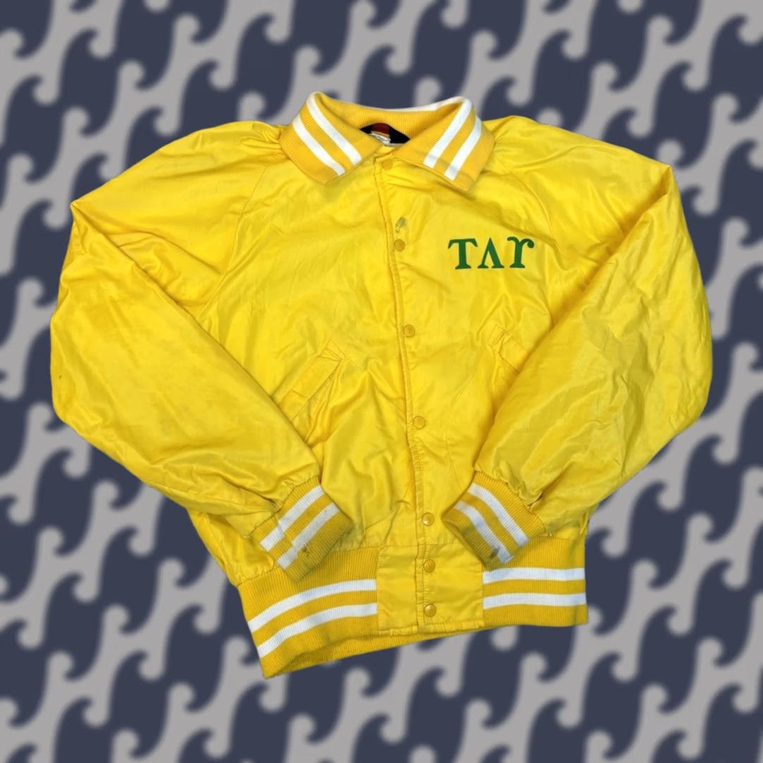 Dunbrooke VTG Dunbrooke Satin Bomber Jacket Yellow Nylon Pla-Jac Greek Life Size M Regular Mens 40-M-42 USA Fraternity Sorority Vintage Bomber Jacket Size US M / EU 48-50 / 2 - 1 Thumbnail