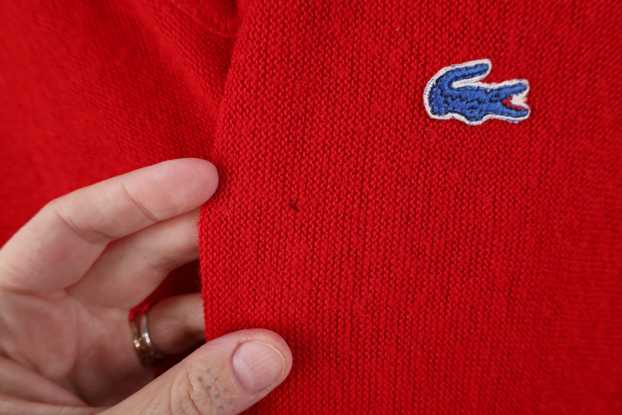 Lacoste Vintage 80s Izod Lacoste Boxy Fit Knit V-Neck Sweater Red Size US XL / EU 56 / 4 - 5 Thumbnail