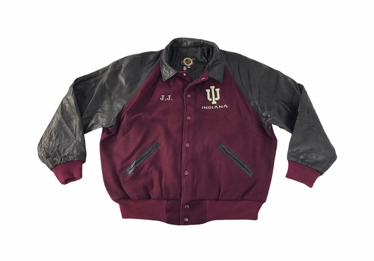 image of Dehen Indianna Varsity Jacket Leather Sleeve Wool Inner in Maroon, Men's (Size XL)