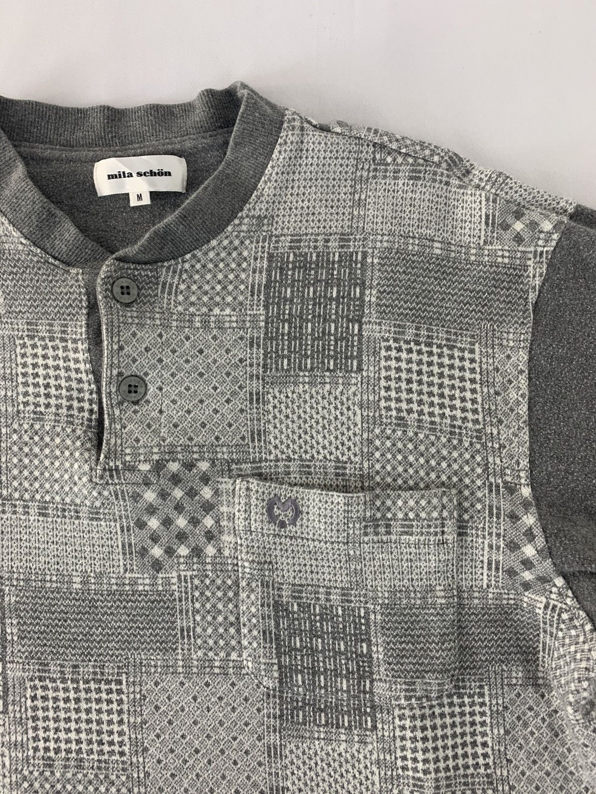 Mila Schon Mila Schon Checked Single Pocket Henley Neck Printed Tee Size US M / EU 48-50 / 2 - 4 Thumbnail