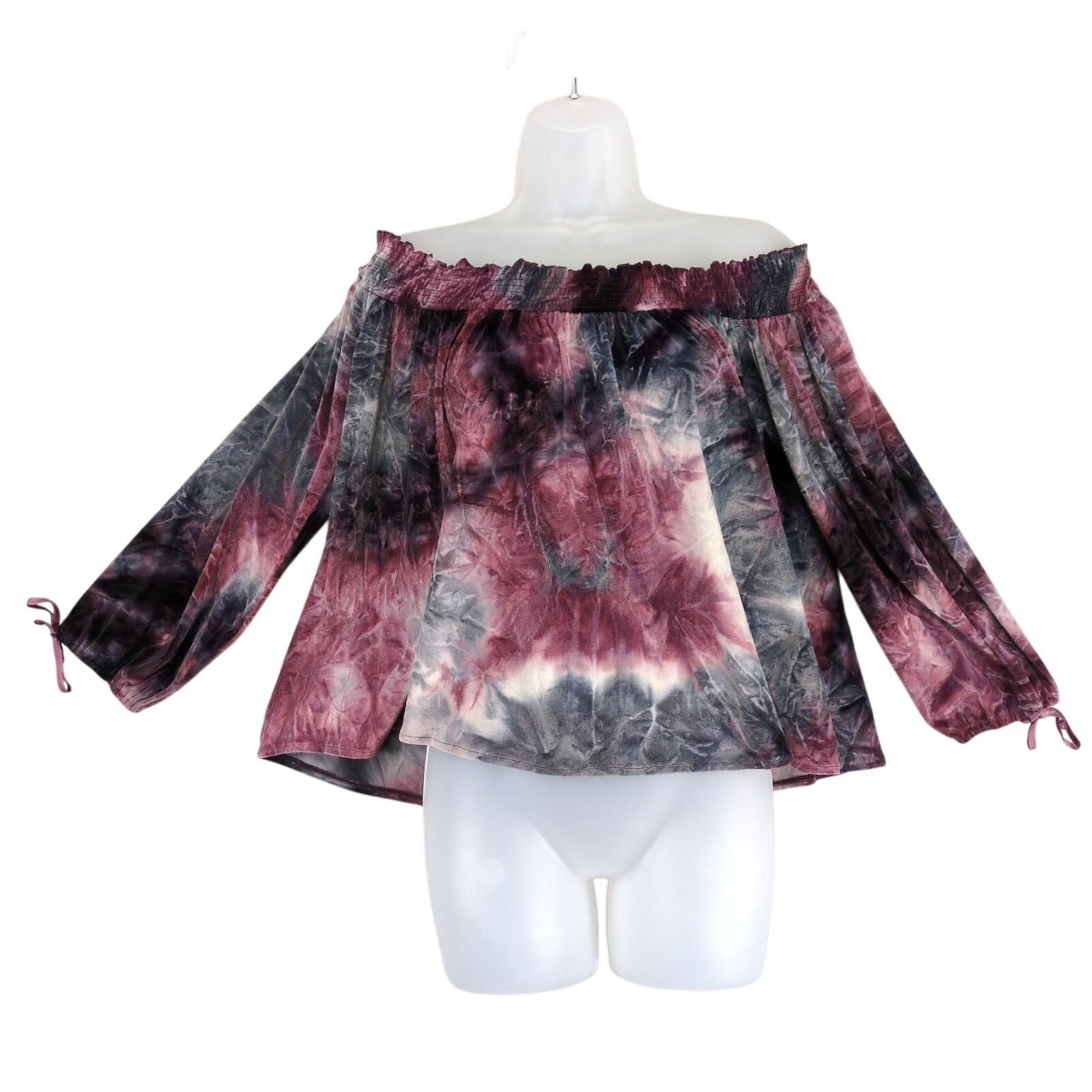 American Eagle Outfitters AEO Size L Off-Shoulder Floral Tie Dye Velvet Crop Top Size L / US 10 / IT 46 - 2 Thumbnail