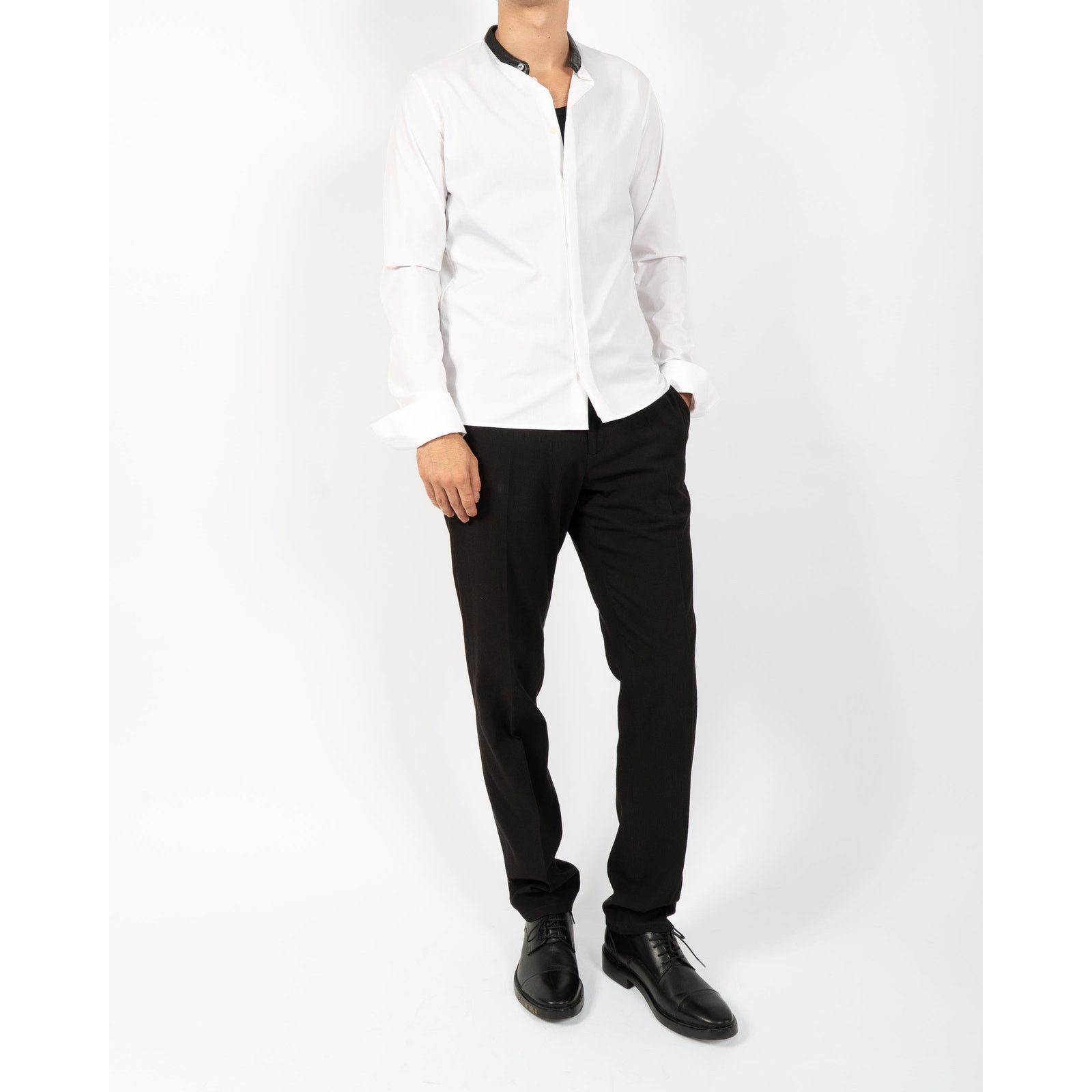 Haider Ackermann FW20 Leather Collar Mao Shirt in White Cotton Size US S / EU 44-46 / 1 - 5 Thumbnail