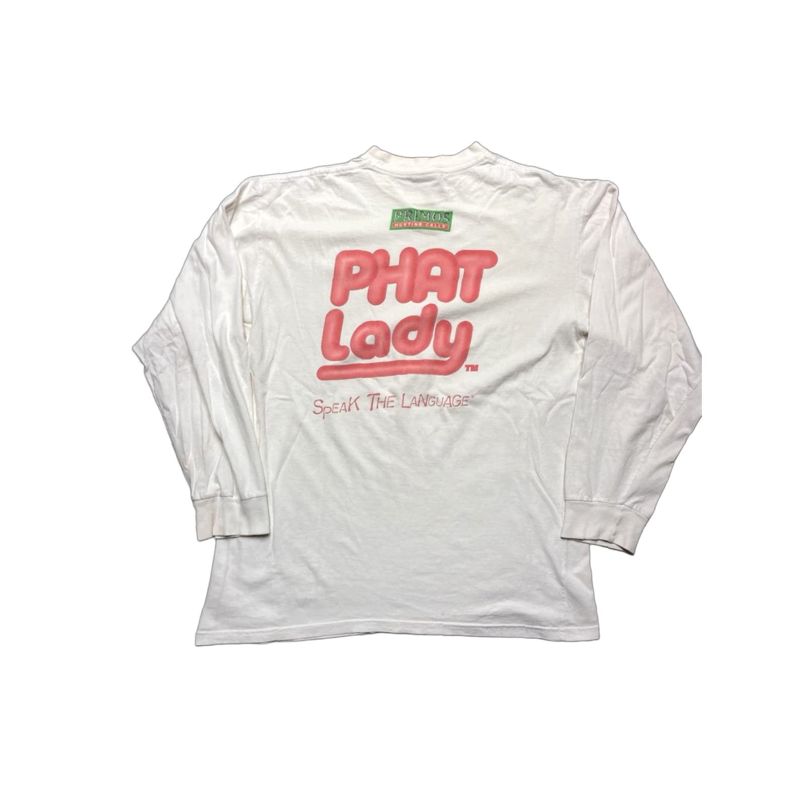 Vintage VINTAGE Primos T-Shirt Long Sleeve Graphic Hunting Calls Phat Lady Adult Small Mens White 90s Size US S / EU 44-46 / 1 - 1 Thumbnail