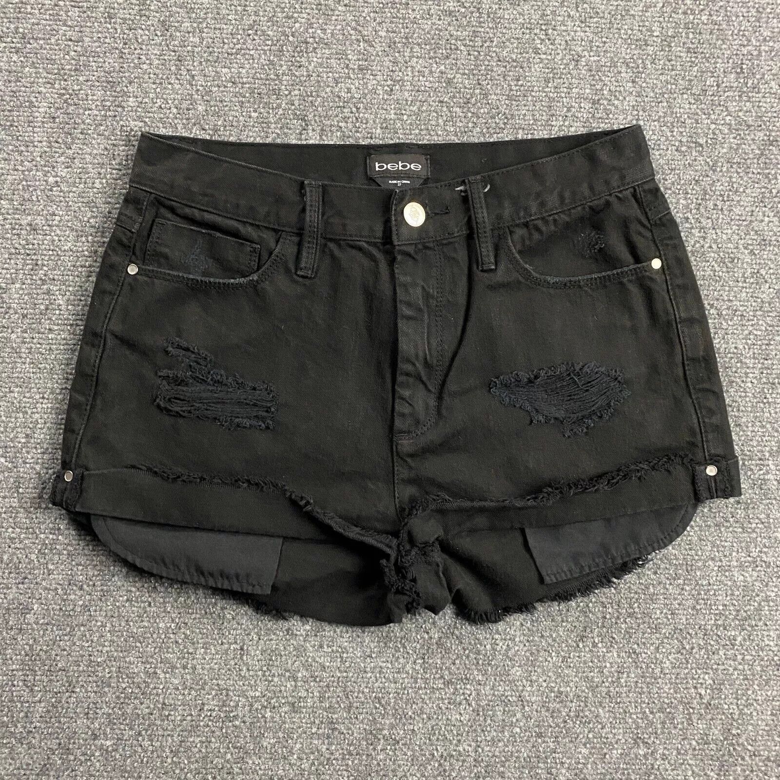 Bebe Bebe Shorts Women's 27 Black Denim Ripped Rolled Hem Size 27" / US 4 / IT 40 - 1 Thumbnail