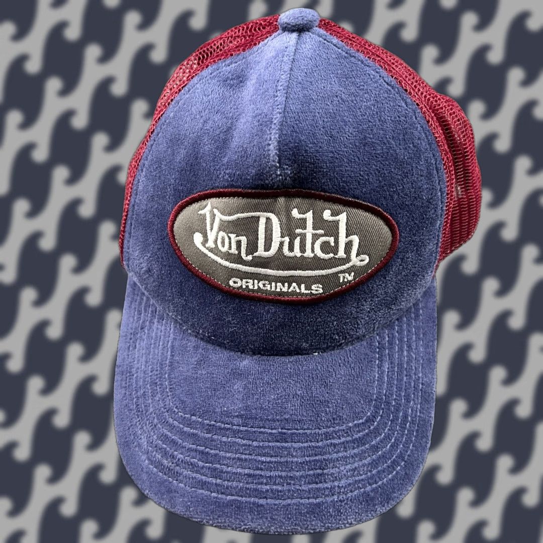 Von Dutch Von Dutch Trucker Cap Hat One Size Velvet Red Blue Adjustable Hat Size ONE SIZE - 1 Thumbnail