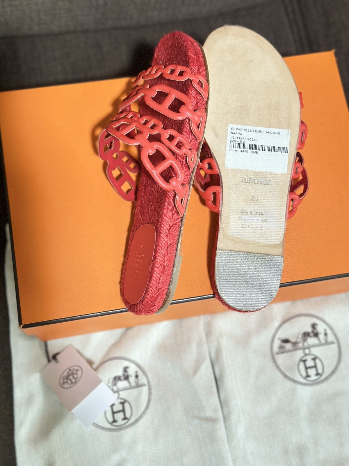 Hermes NWOT HERMES ANCONE Espadrilles Fem ancone Rouge Bali 35 Size US 5 / IT 35 - 5 Thumbnail