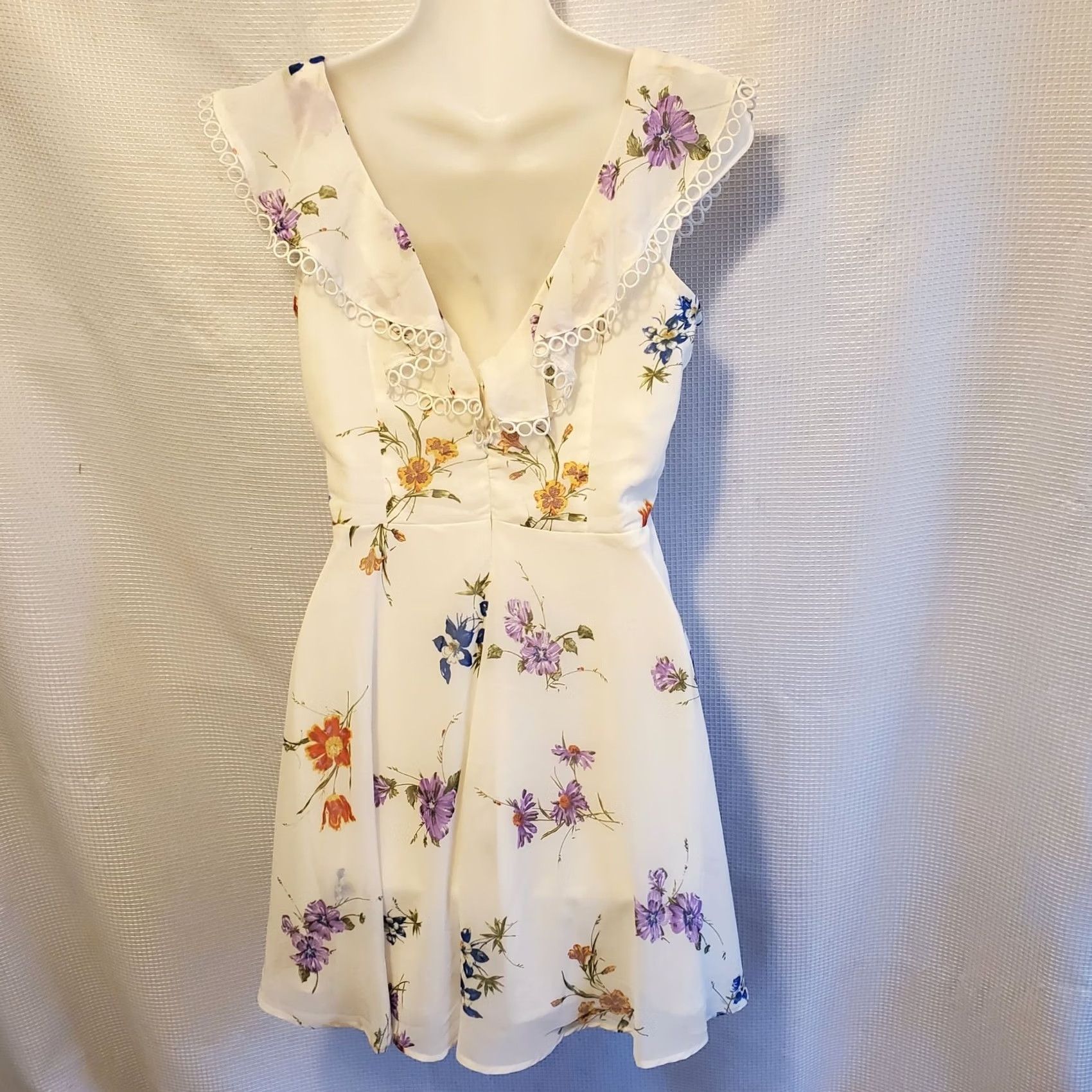 Asos ASOS Womens 6 Floral Sleeveless Mini Dress V-Neck Zip Multicolor Chiffon Party/Cocktail, Wedding, Formal, Graduation, Holy Communion Womens Size M / US 6-8 / IT 42-44 - 7 Thumbnail