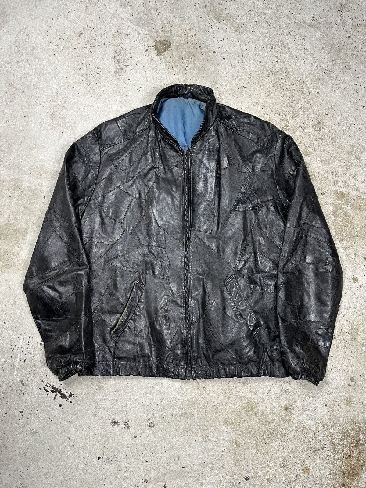 Vintage Vintage 90s Black Patchwork Bomber Leather Jacket Size US M / EU 48-50 / 2 - 1 Thumbnail