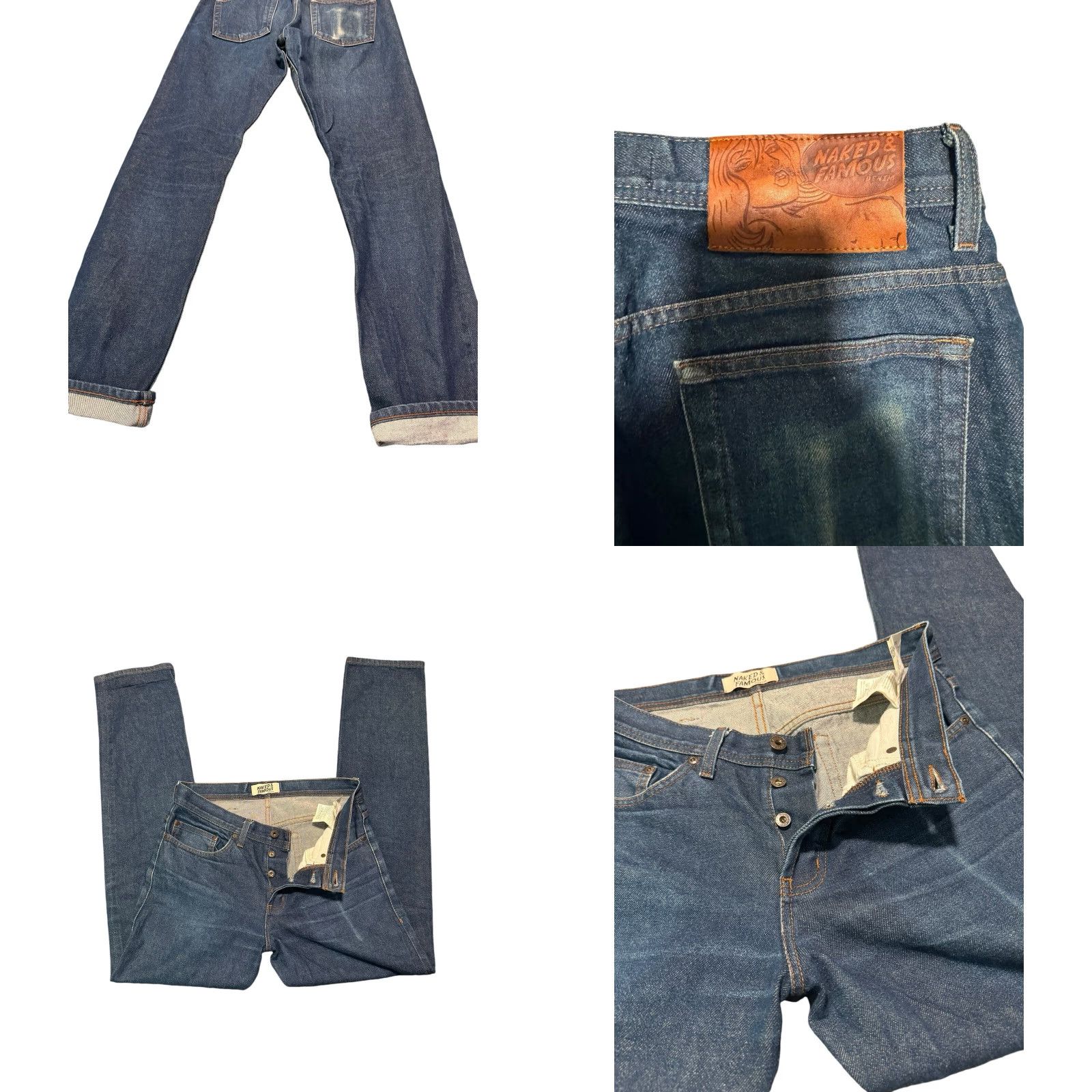 Vintage Naked & Famous Denim Weird Guy Natural Indigo Selvedge Jeans 32X33 Size US 32 / EU 48 - 9 Thumbnail