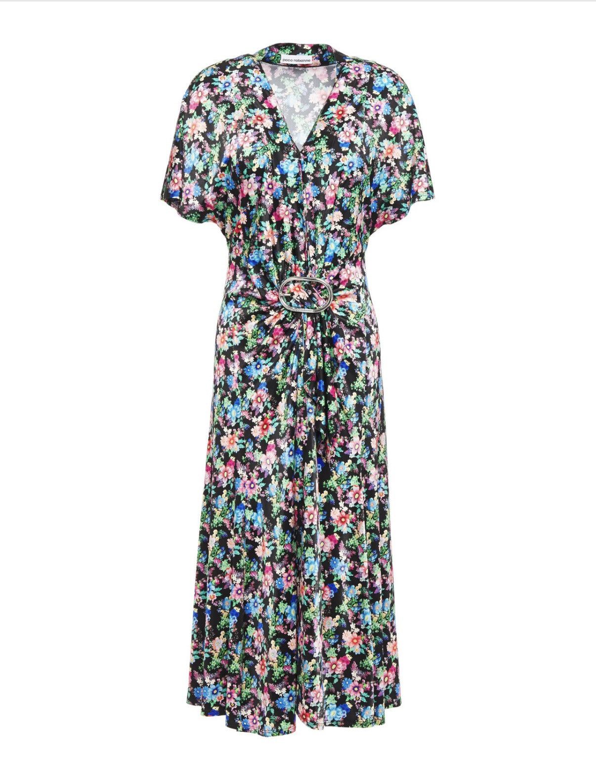 Paco Rabanne Paco Rabbane Gathered Floral Print Stretch Jersey Midi Dress Size M / US 6-8 / IT 42-44 - 3 Thumbnail