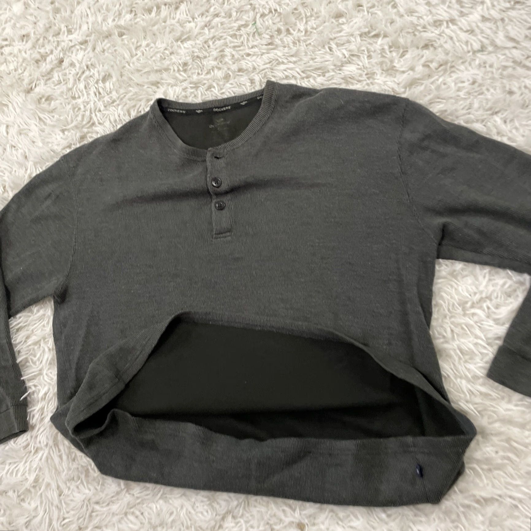 Dockers DOCKERS Henley Thermal Mens L Gray Charcoal Ribbed Long Sleeve Essential Basic L Shirt Mens Size US L / EU 52-54 / 3 - 6 Thumbnail