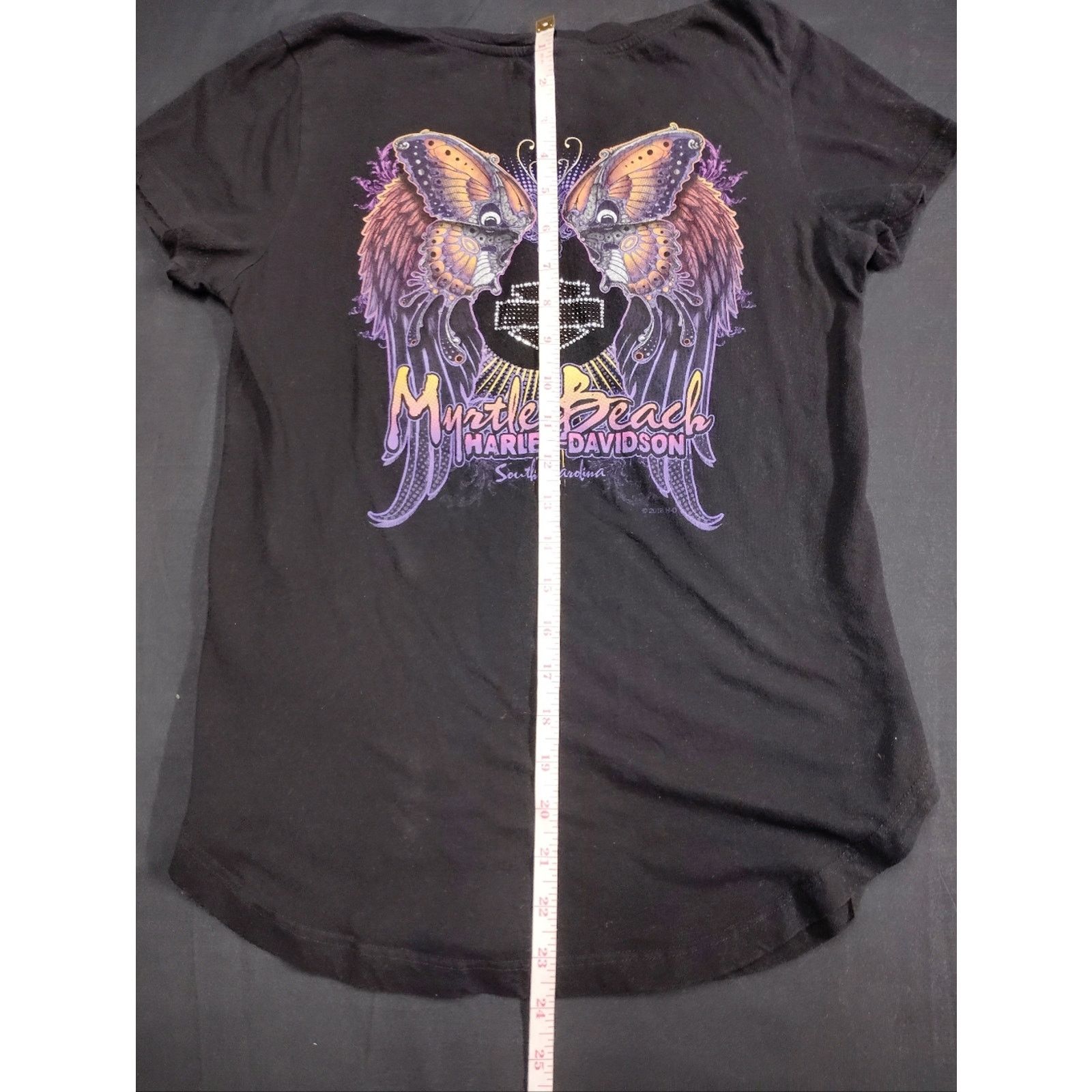 Harley Davidson Harley-Davidson Black V-Neck Cutout Tee with Purple Graphic Size S / US 4 / IT 40 - 6 Thumbnail