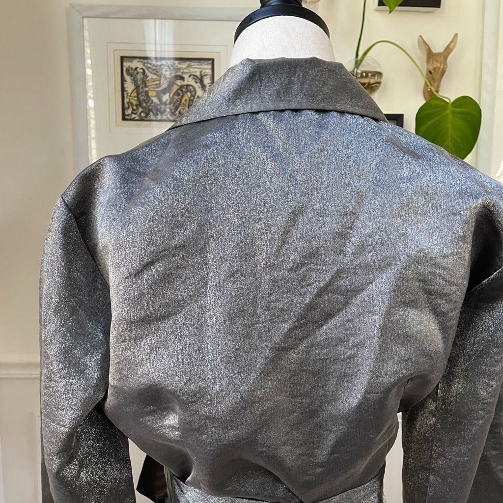 Vintage Vintage 80s 90s Le Château Metallic Silver Gunmetal Cropped Wrap Shirt M Size M / US 6-8 / IT 42-44 - 6 Thumbnail