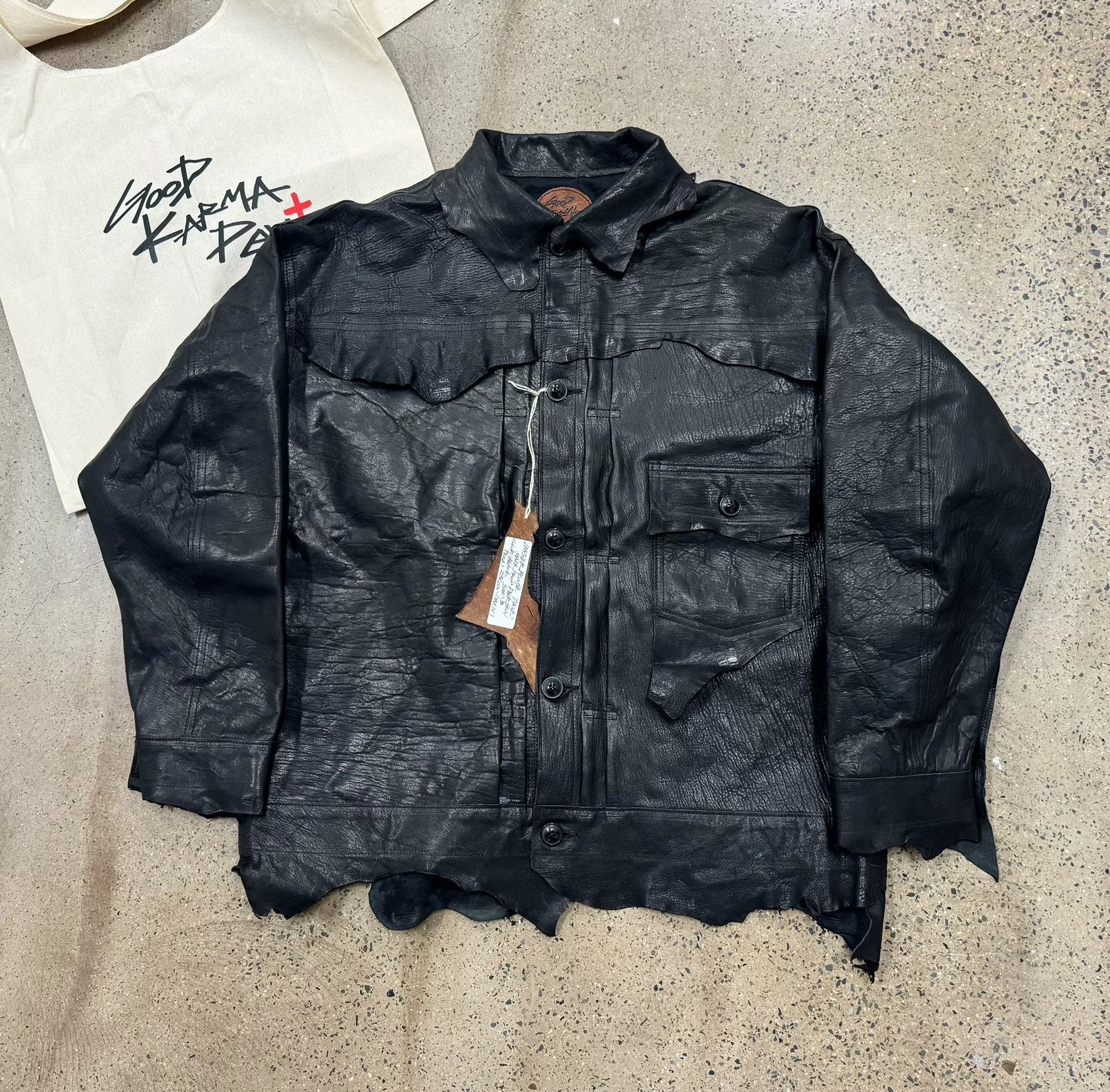 Japanese Brand good karma leather shirt jacket in black Size US M / EU 48-50 / 2 - 1 Thumbnail