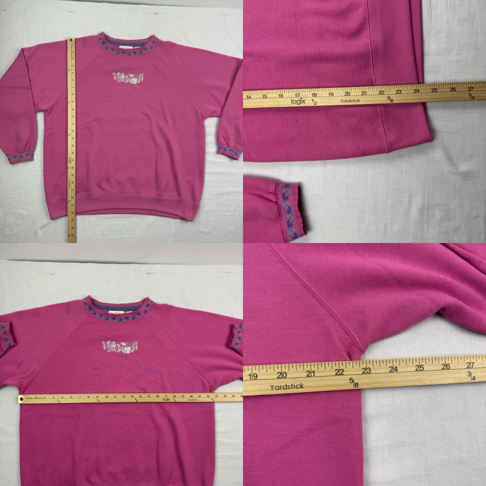 Pinko VINTAGE Huntington Ridge Floral Sweatshirt Women’s Large Pink 90s Crewneck Pullover Activewear Size L / US 10 / IT 46 - 8 Thumbnail