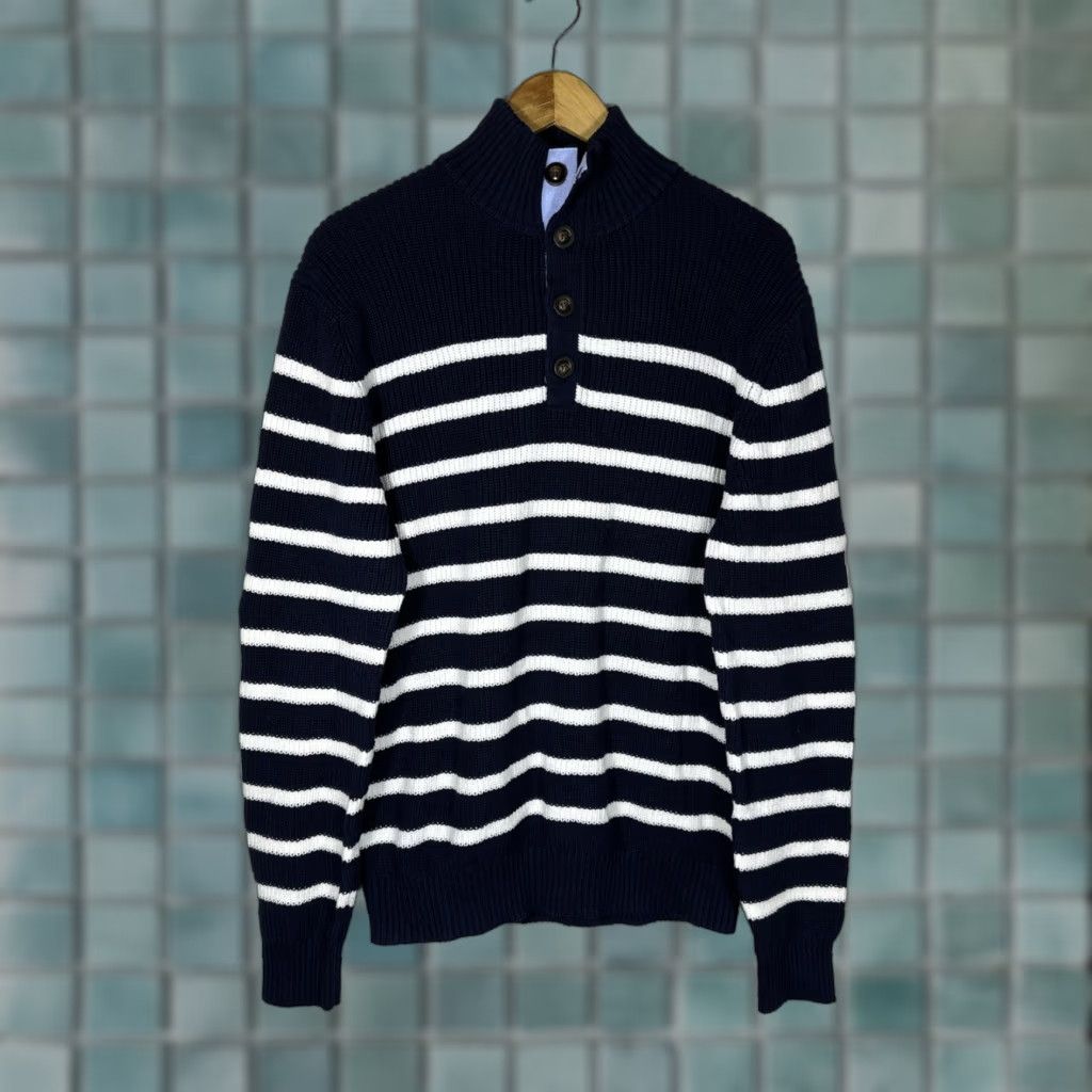 CO Collars & Co Sweater Mens XL Blue Striped Kennebunkport Pullover 1/4 Button Size US XL / EU 56 / 4 - 1 Thumbnail