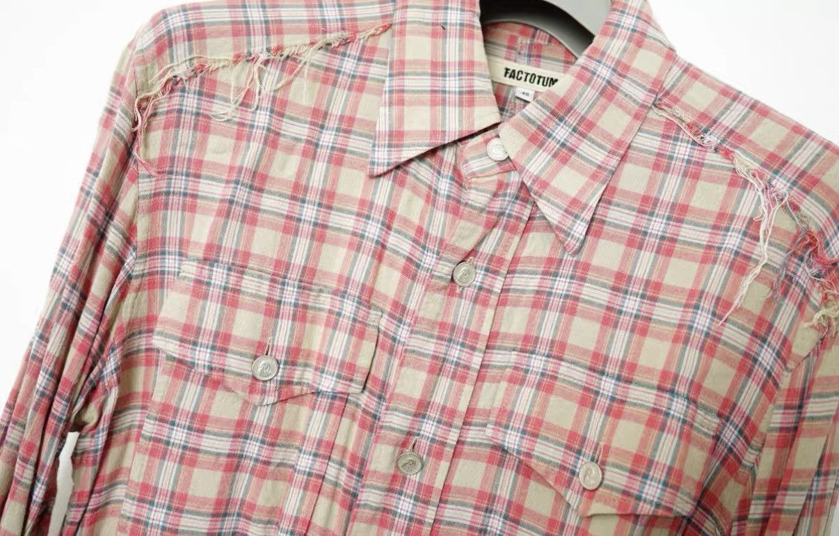 FACTOTUM Factotum Distressed Plaid Hammered Button Bell Sleeve Shirt Size US S / EU 44-46 / 1 - 3 Thumbnail