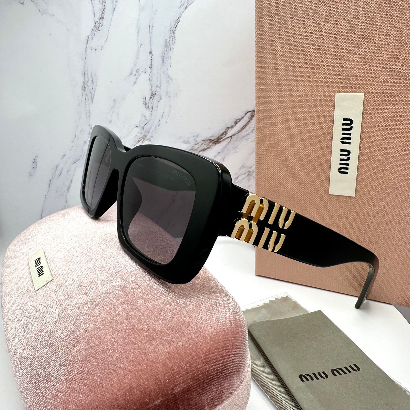 Miu Miu New MIU MIU Sunglasses Black Gold Metal Logo Authentic Size ONE SIZE - 14 Thumbnail