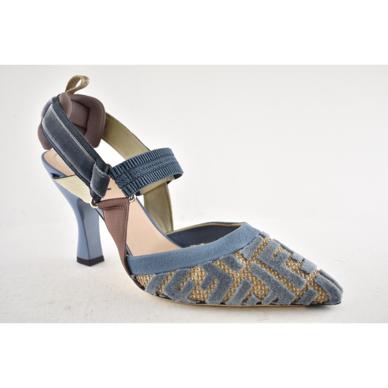 Fendi Fendi Colibri Lite 85mm Blue Velvet Beige FF Logo Pointed Size US 10 / IT 40 - 5 Thumbnail