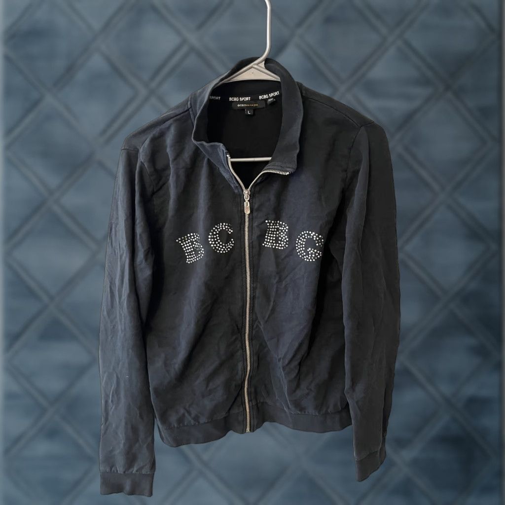Bcbgmaxazria BCBG MAX AZRIA Hoodie Sweater Zip Black Logo Studded L Womens Size Large Clothing Size L / US 10 / IT 46 - 1 Thumbnail