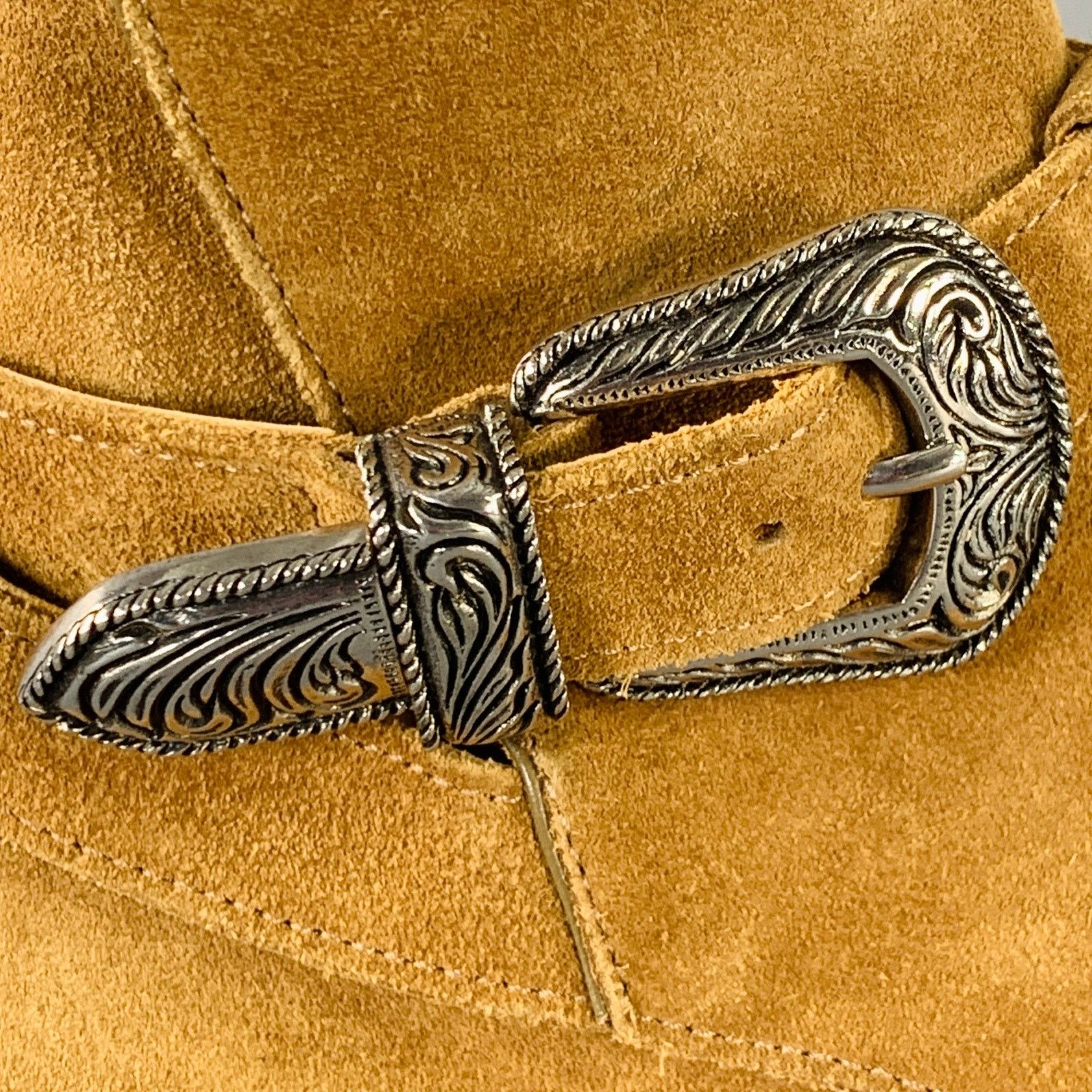 Saint Laurent Paris Size 8 Hedi Strap Tan Silver Suede Western Buckle Boots Size US 8 / EU 41 - 3 Thumbnail