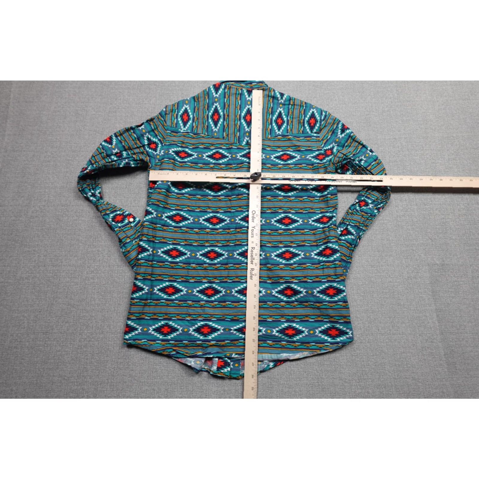 Vintage Rafter C Mens Long Sleeve Pearl Snap Shirt Blue Pro Flex 45 Western Aztec Cowboy Geometric Stretch Cotton Spandex Size US M / EU 48-50 / 2 - 7 Thumbnail
