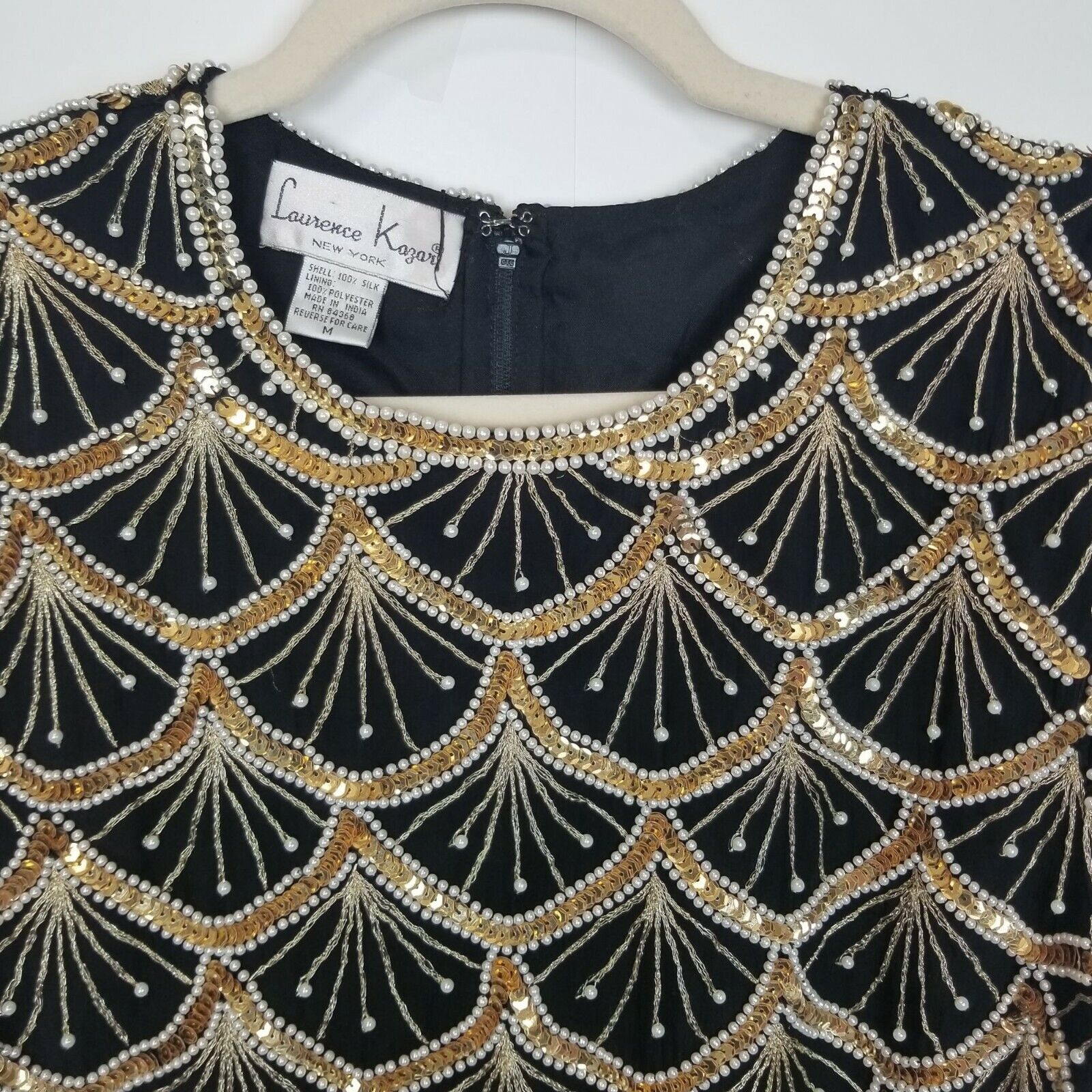 Vintage Laurence Kazar 80s Sequin Beaded SIlk Blouse Pearl Sz M Glam Size M / US 6-8 / IT 42-44 - 2 Thumbnail