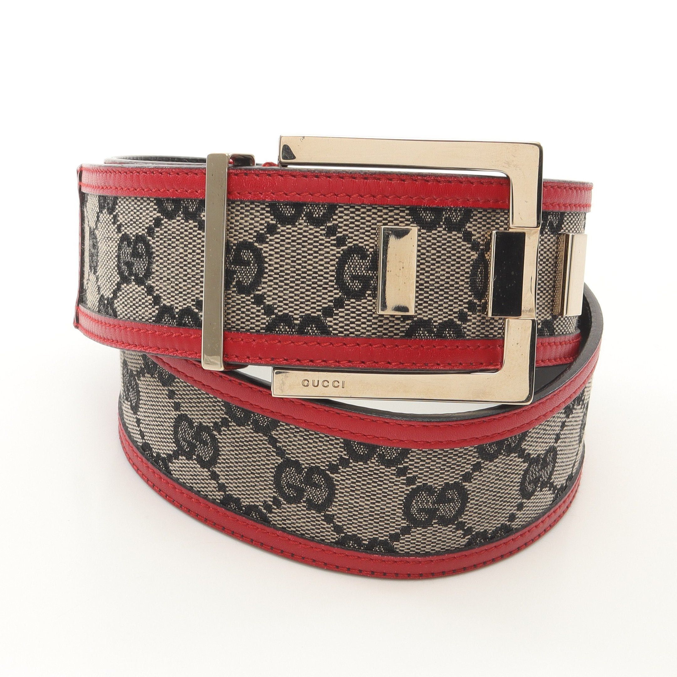 Gucci Gg Canvas Belt Leather Beige Black Red