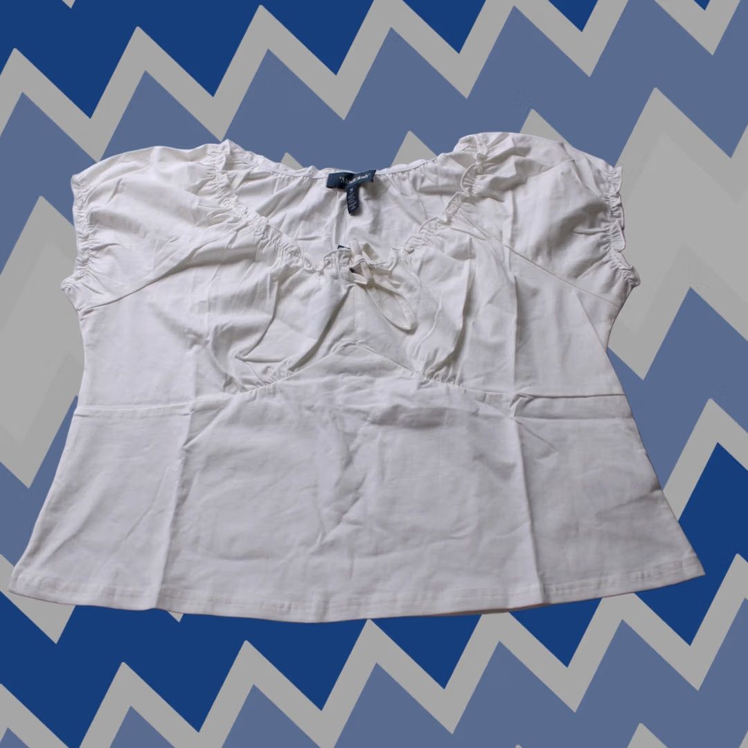 Vintage ModCloth Women's Blouse Shirt Ivory White Ruffle Trim Sweetheart Neck XL NWT JL3 Size XL / US 12-14 / IT 48-50 - 1 Thumbnail