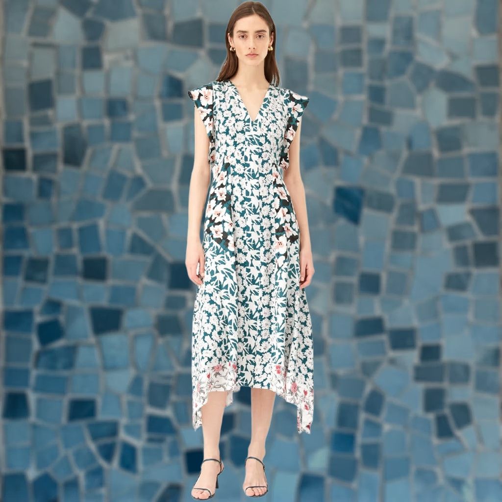 Rebecca Taylor Rebecca Taylor Midi Dress V-Neck Sleeveless Palm Print Fleur Multicolor Women's 8 Maxi? Size M / US 6-8 / IT 42-44 - 1 Thumbnail