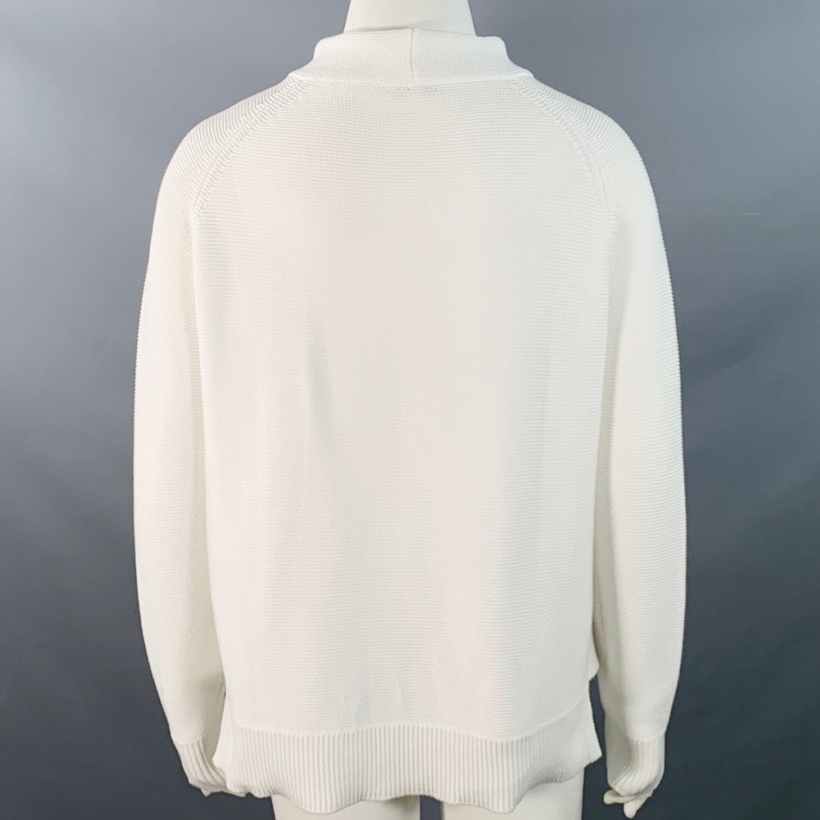 KINROSS L Loden White Cotton Garter Stitch Knit Mock Neck Sweater Size L / US 10 / IT 46 - 3 Thumbnail