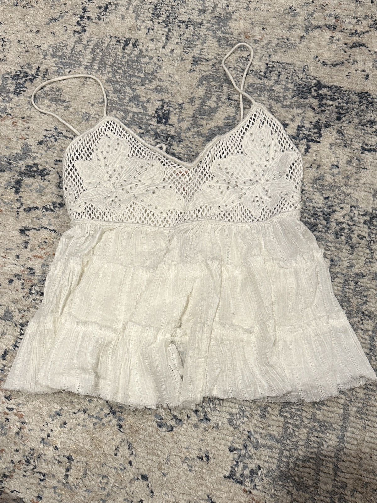 Free People NWT Applique Tiered Cami - Ivory Size M / US 6-8 / IT 42-44 - 2 Thumbnail