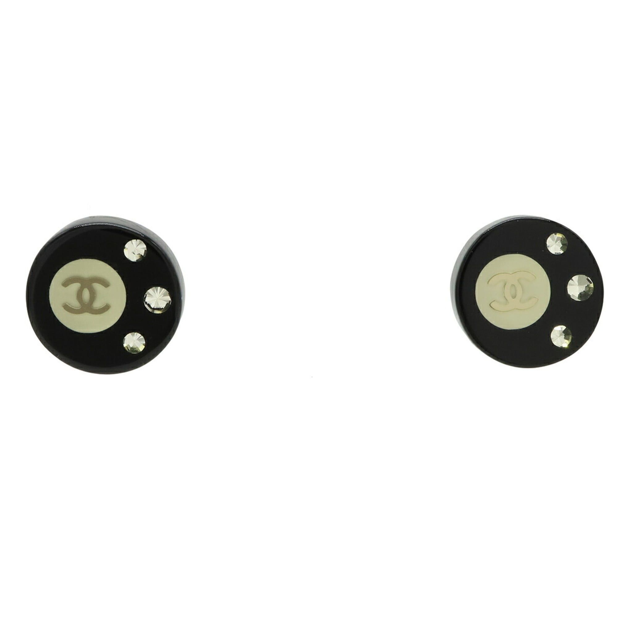 Chanel CHANEL Coco Mark Earrings, Round, Rhinestone, Plastic, Metal, Black, 08C Size ONE SIZE - 1 Thumbnail