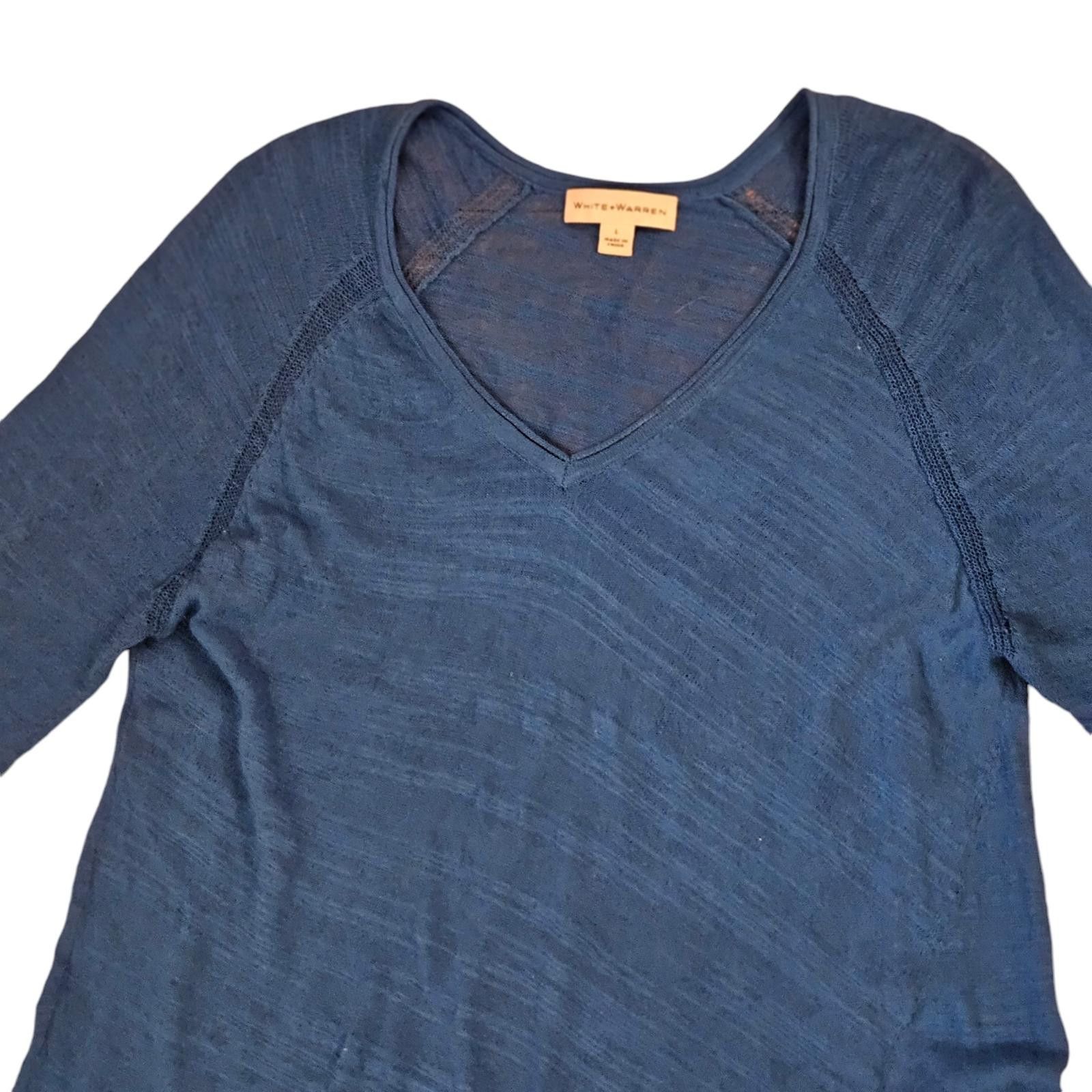 White + Warren White + Warren Lightweight Blue V-Neck Sweater Large Size L / US 10 / IT 46 - 4 Thumbnail