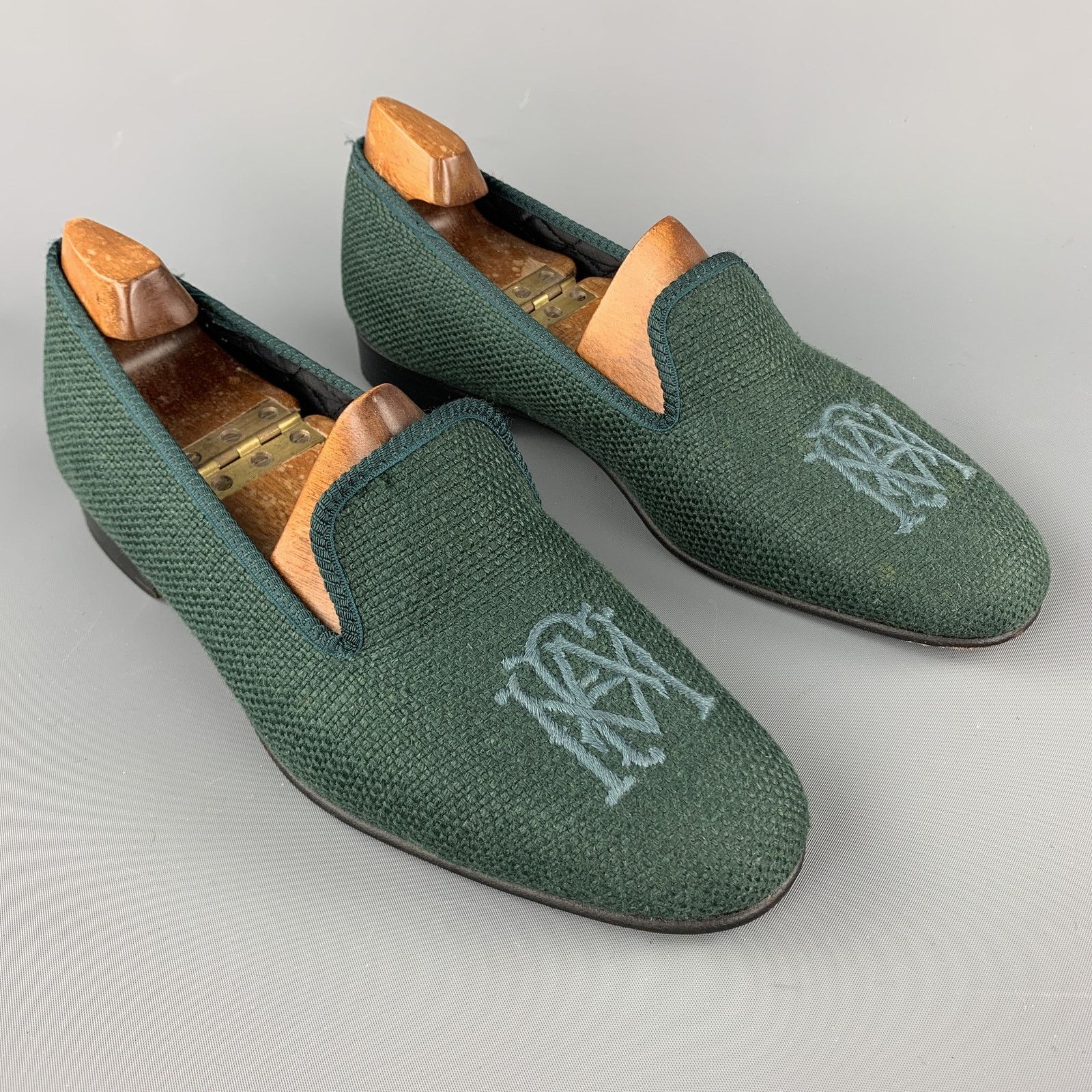 Other 8 Forest Green Woven Silk Embroidery Slippers Loafers Size US 8 / EU 41 - 10 Thumbnail