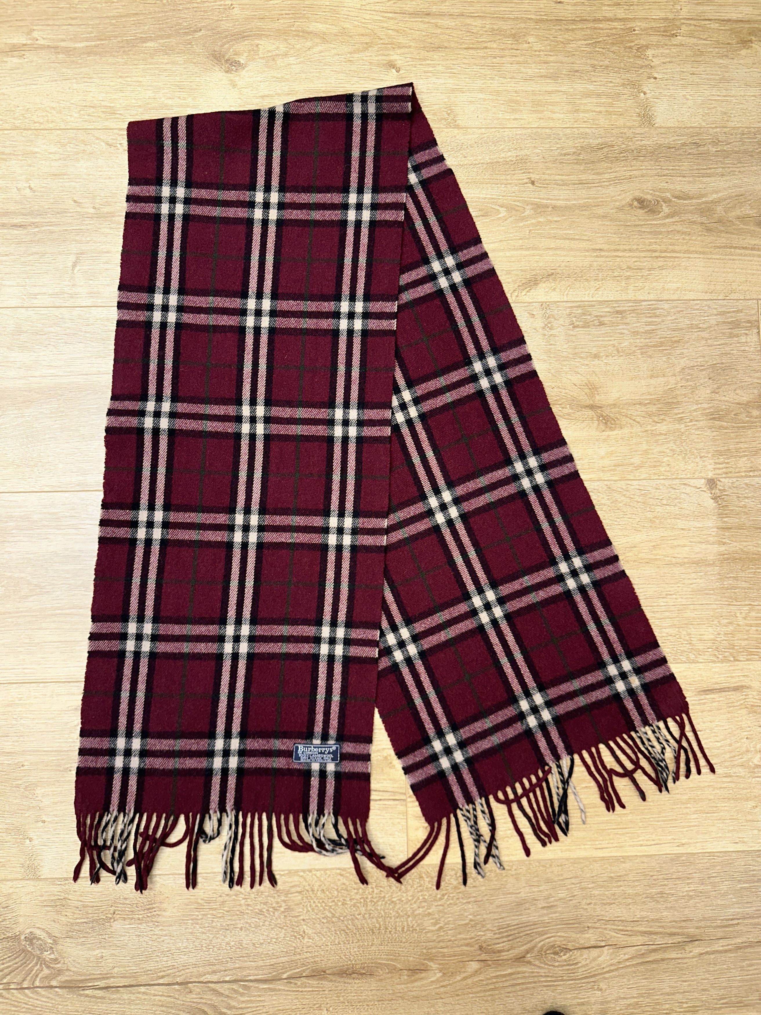 Burberry Iconic Burberrys Lambswool Burgundy Check Scarf 160x30cm Size ONE SIZE - 7 Thumbnail